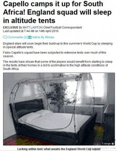 英格蘭新招應對世界杯 特制帳篷適應南非高海拔