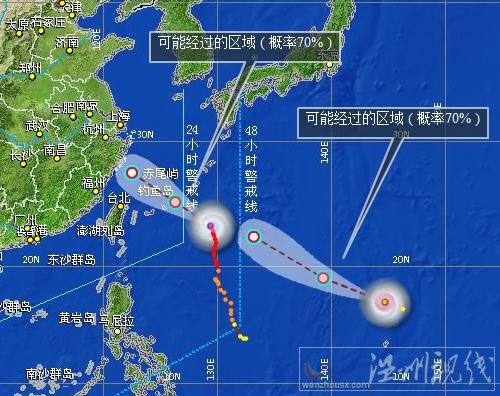 雙臺風“菲特”和“丹娜絲”路徑圖