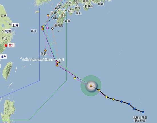 臺風丹娜絲路徑圖 丹娜絲朝日本方向移動對我國無影響