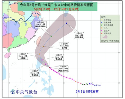 超強(qiáng)臺風(fēng)紅霞路徑圖