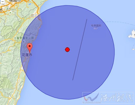 今天花蓮地震震中示意圖