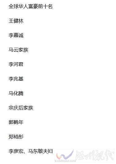 2015年中國(guó)富豪榜前十位