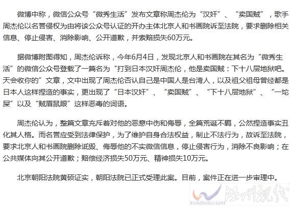 周杰倫告公眾號賠償60萬
