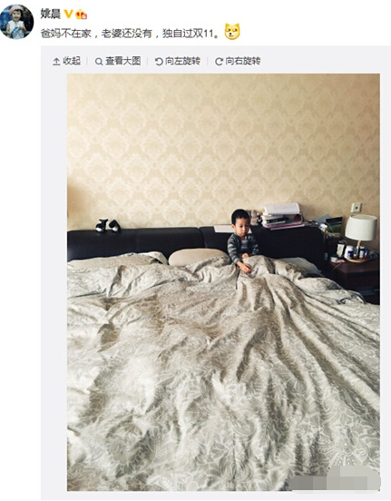 姚晨調(diào)侃兒子單身 爸媽不在家 老婆還沒(méi)有 獨(dú)自過(guò)雙11