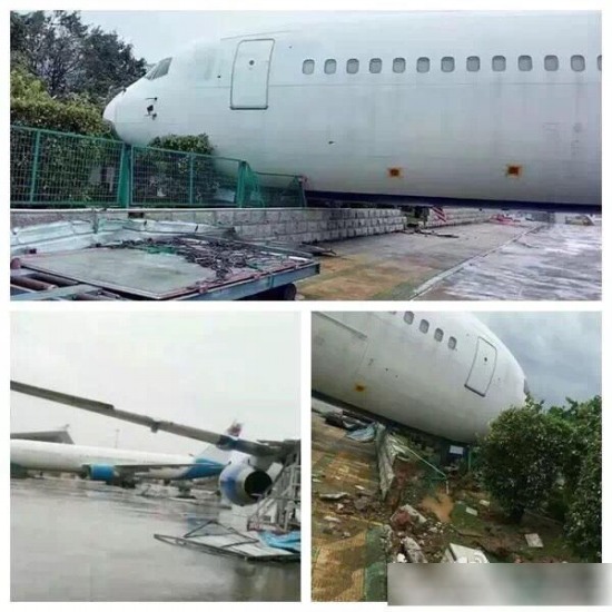 廈門機場飛機被臺風吹跑
