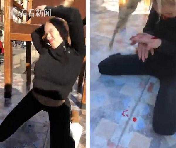 美女街頭表演柔術失誤 鼻子撞上椅子當場流血