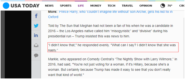 特朗普稱梅根討厭