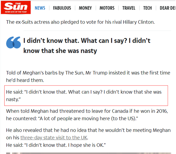 特朗普稱梅根討厭