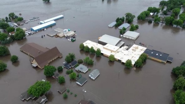 2024年6月22日美國愛荷華州羅克谷因強降雨而被洪水淹沒的地區。