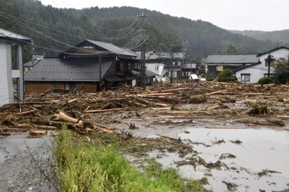 輪島暴雨引發洪水后的廢墟