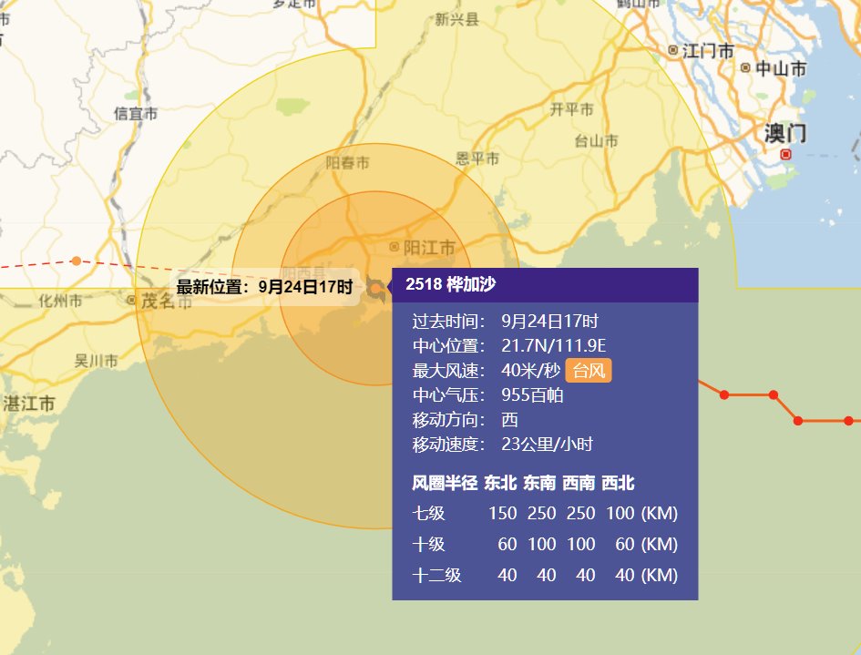 臺風樺加沙登陸廣東陽江海陵島沿海 減弱為13級強臺風級